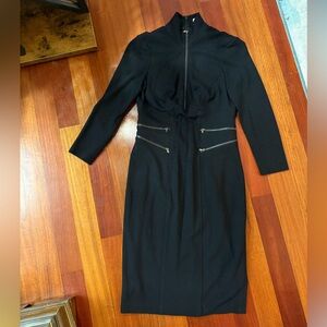 Cache black high collar zip front dress.